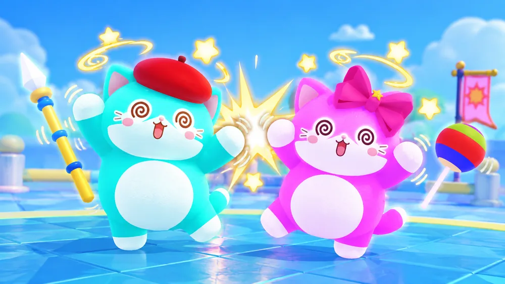Two cats colliding in a knockback clash